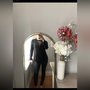 Black blouse top womens long sleeve shirt size medium